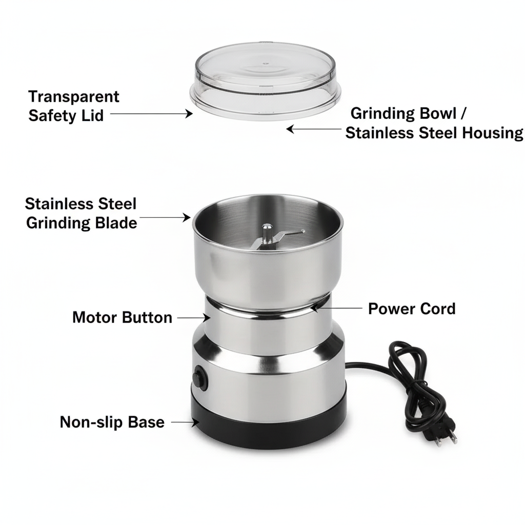 🇩🇪  طاحونة كهربائية ألمانية للقهوة والتوابل الفاخرة – جودة عالية + ضمان